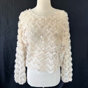 House of Harlow 1960 x Revolve Feathered Sequin Flapper mesh Long Sleeve Top